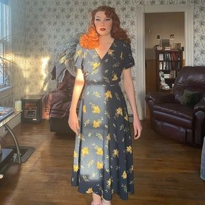 Collectif Vintage Wilhelmina Buttercup Floral Wrap Dress